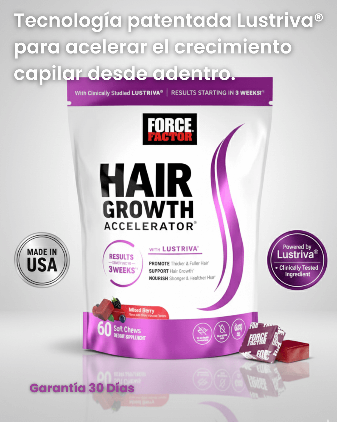 Reduce visiblemente la caída del cabello en solo 3 semanas con el primer acelerador capilar interno con Lustriva®