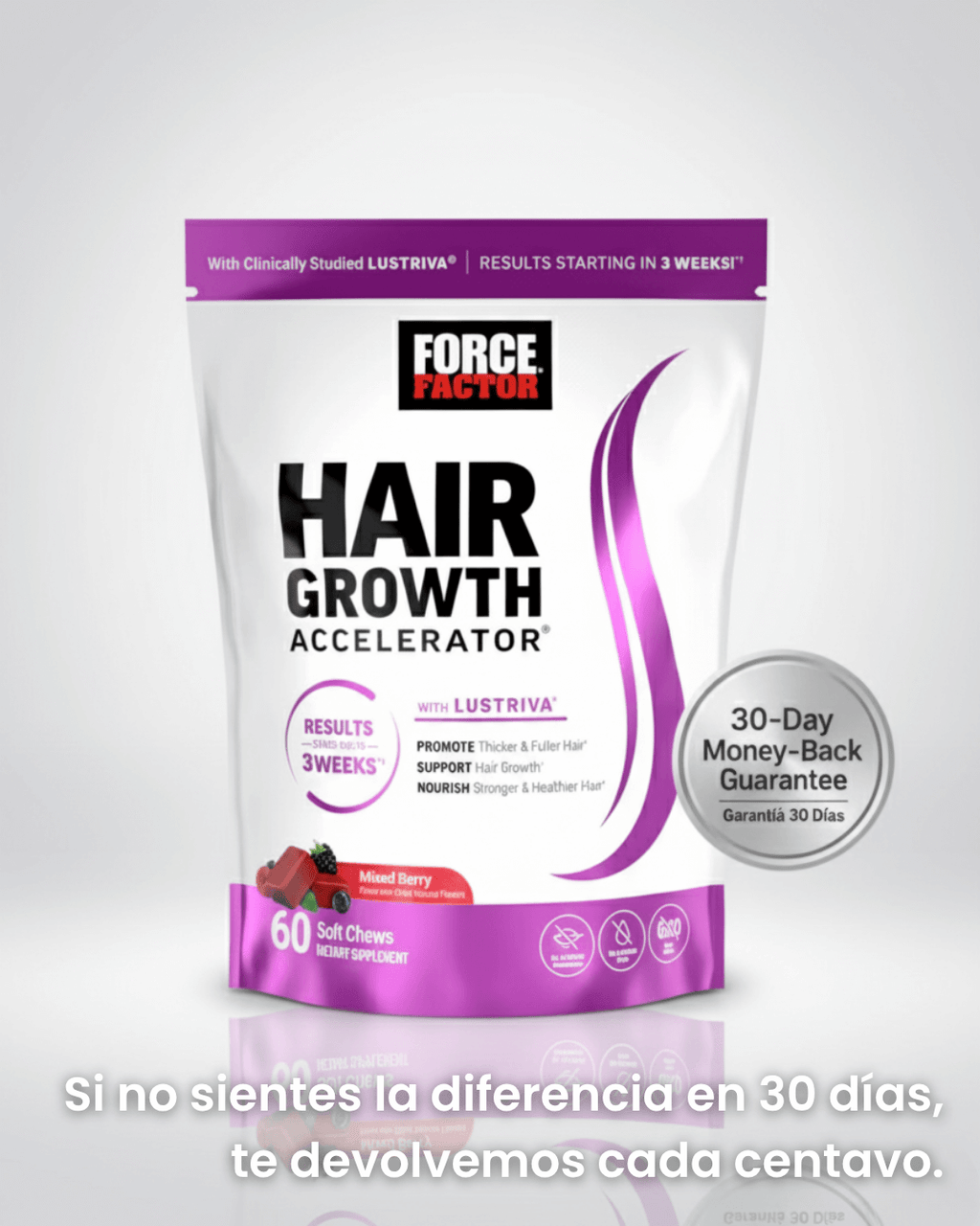 Reduce visiblemente la caída del cabello en solo 3 semanas con el primer acelerador capilar interno con Lustriva®